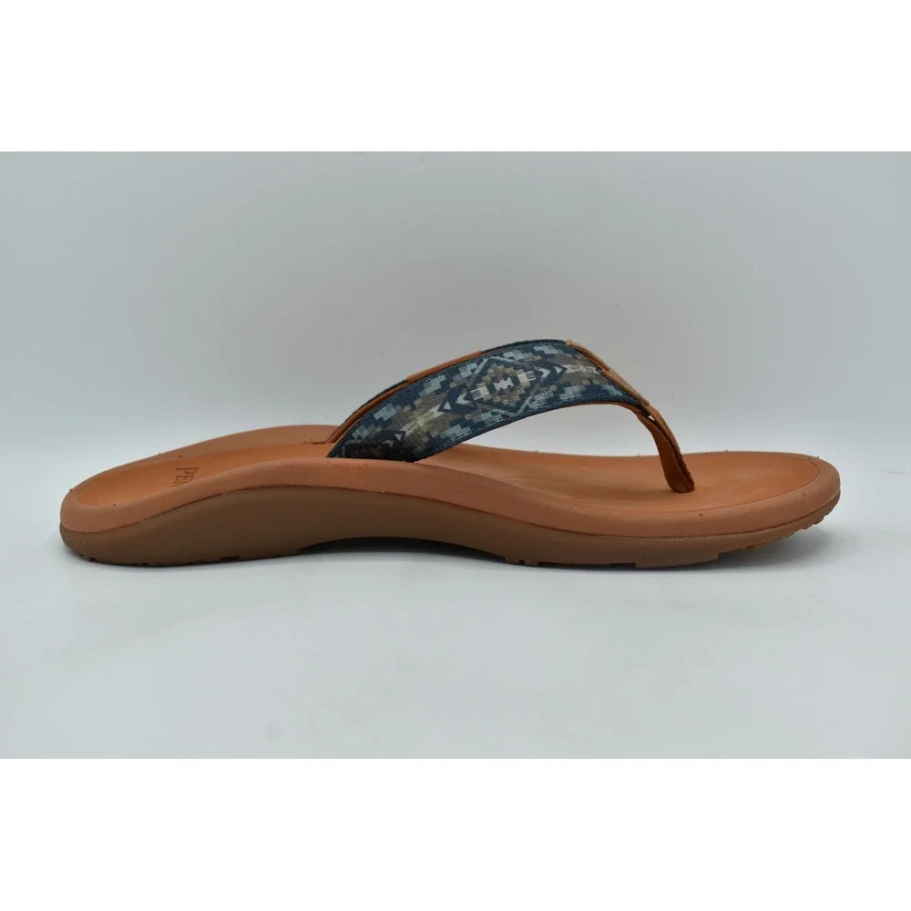 Pendleton Mens Size 10 Brown Blue Geometric Southwestern Flip Flop Sandals Shoes